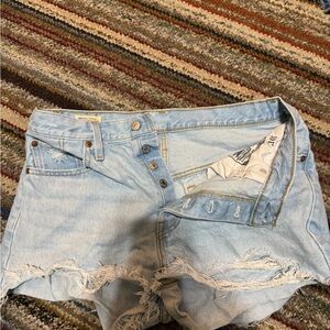 Levi's Light Blue Frayed Jean Shorts